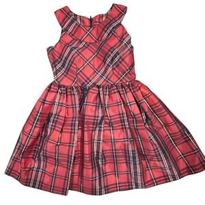 Bonnie Jean Dress Red Plaid Metallic Sparkle Occasion‎ Sleeveless size 8